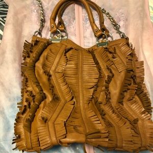 Large Tan Fringe Faux Leather Purse/Tote